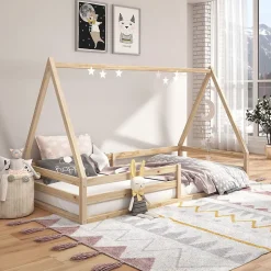 Lit cabane SILA 90 x 190 cm, en pin massif naturel