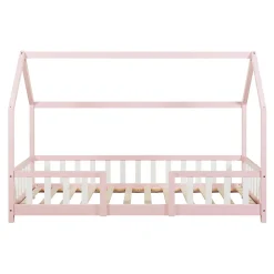 Lit cabane Sisimiut avec matelas 90 x 200 cm rose / blanc en.casa