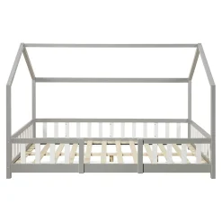 Lit cabane Sisimiut avec matelas 120 x 200 cm gris clair / blanc en.casa