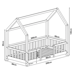 Lit cabane Sisimiut avec matelas 90 x 200 cm naturel en.casa
