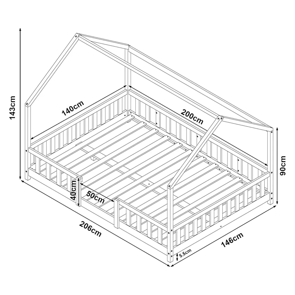Lit cabane Sisimiut avec matelas 140 x 200 cm vert menthe / blanc en.casa