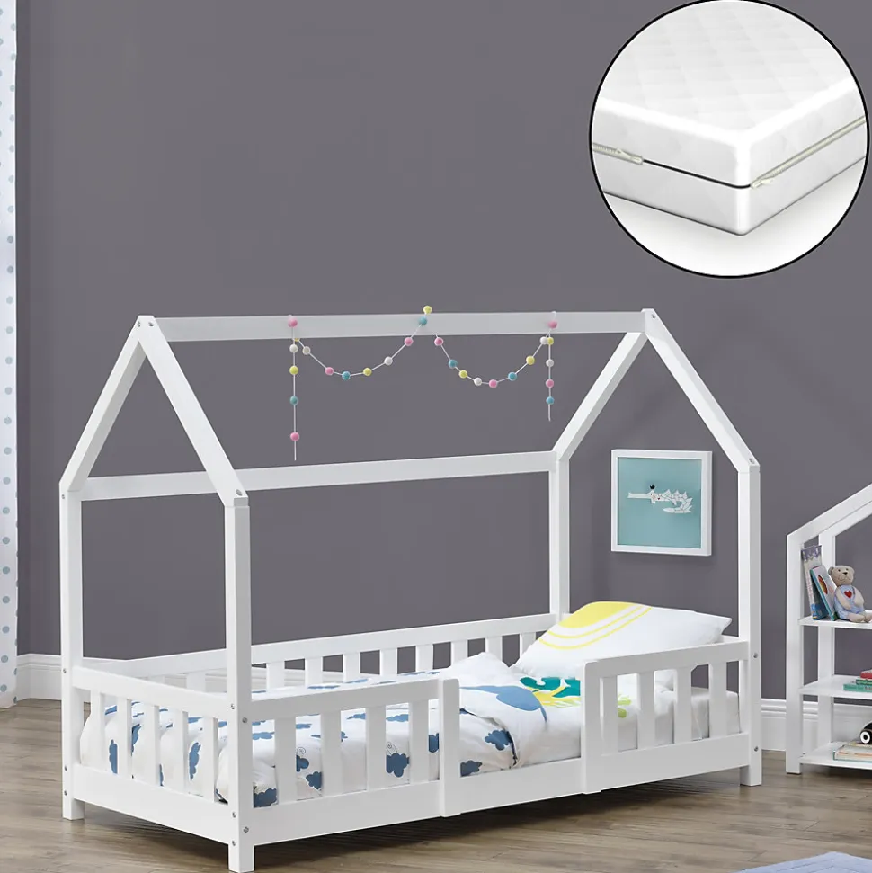 Lit cabane Sisimiut avec matelas 70 x 140 cm blanc en.casa