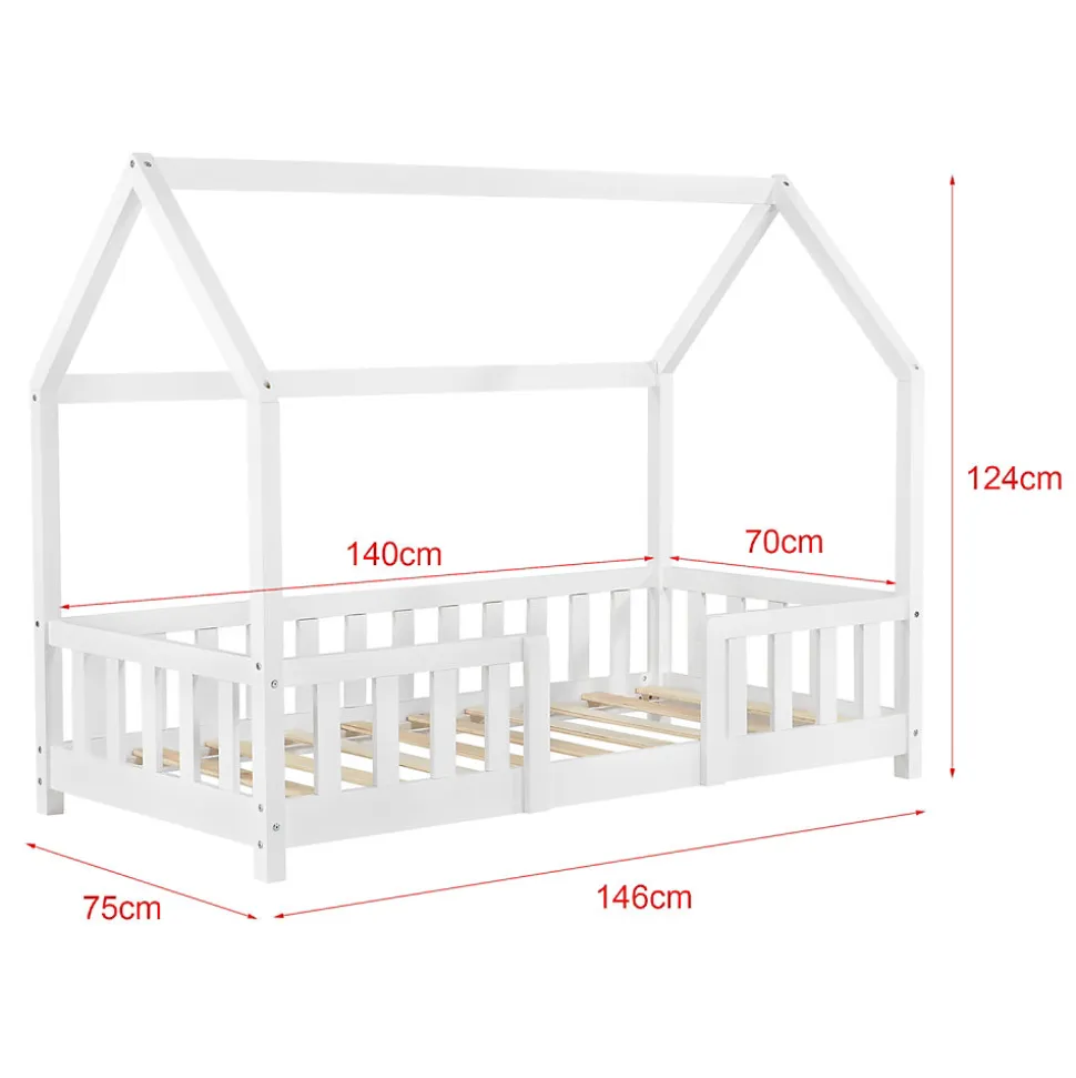 Lit cabane Sisimiut avec matelas 70 x 140 cm blanc en.casa