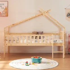 Lit cabane Sotkamo bois de pin 90 x 200 cm naturel en.casa