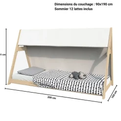 Lit cabane TIPI 90x190 + 1 toile + 1 sommier / Brut