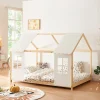 Lit cabane Tostedt pour enfant forme maison bois de pin 140 x 200 cm naturel blanc en.casa