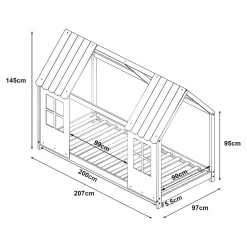 Lit cabane Tostedt pour enfant forme maison bois de pin 90 x 200 cm naturel blanc en.casa
