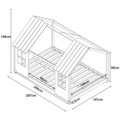 Lit cabane Tostedt pour enfant forme maison bois de pin 140 x 200 cm blanc en.casa