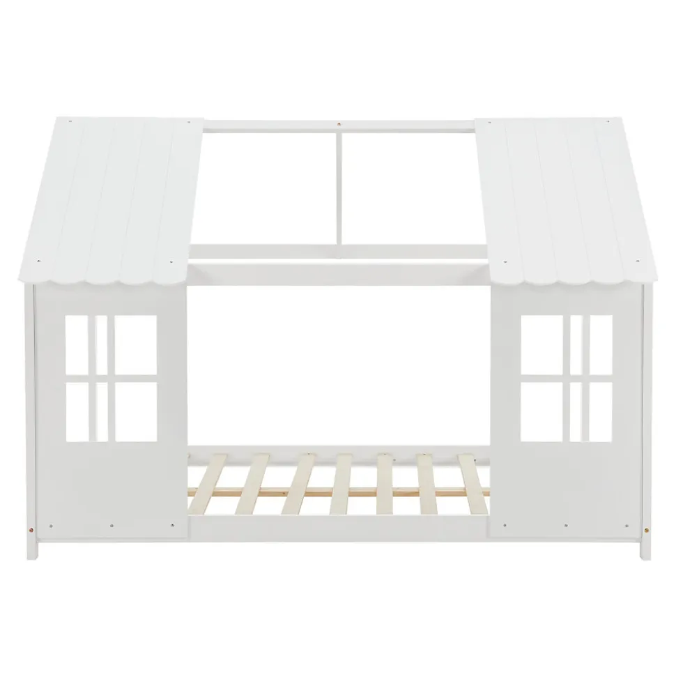Lit cabane Tostedt pour enfant forme maison bois de pin 140 x 200 cm blanc en.casa