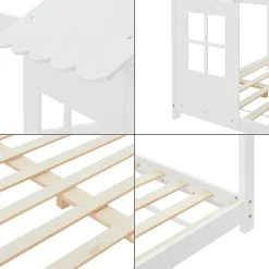 Lit cabane Tostedt pour enfant forme maison bois de pin 140 x 200 cm blanc en.casa