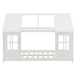 Lit cabane Tostedt pour enfant forme maison bois de pin 120 x 200 cm blanc en.casa