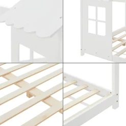 Lit cabane Tostedt pour enfant forme maison bois de pin 120 x 200 cm blanc en.casa