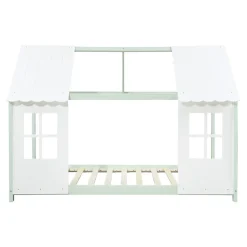Lit cabane Tostedt pour enfant forme maison bois de pin 90 x 200 cm vert menthe blanc en.casa