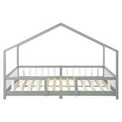 Lit cabane Treviolo avec matelas à mousse froid 200 x 120 cm gris clair / blanc en.casa