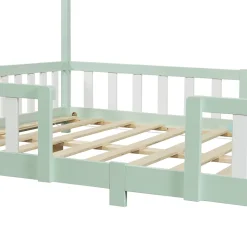 Lit cabane Treviolo avec matelas à mousse froid 200 x 140 cm vert menthe / blanc en.casa