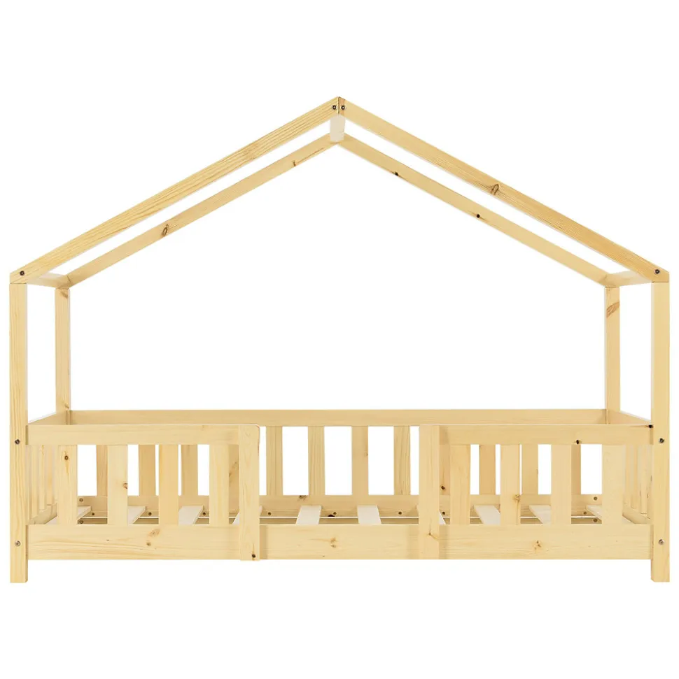 Lit cabane Treviolo avec matelas à mousse froid 160 x 80 cm bois naturel en.casa