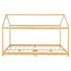 Lit cabane Vindafjord pour enfant 180 x 200 cm forme maison bambou naturel en.casa