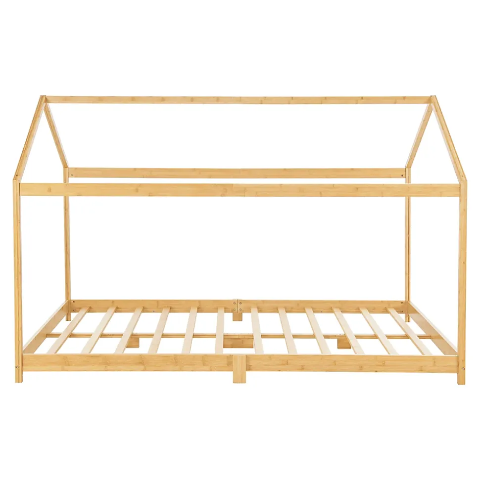 Lit cabane Vindafjord pour enfant 180 x 200 cm forme maison bambou naturel en.casa