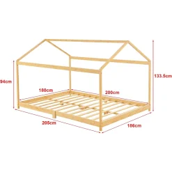 Lit cabane Vindafjord pour enfant 180 x 200 cm forme maison bambou naturel en.casa