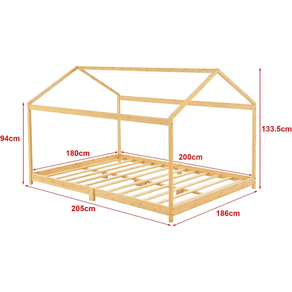 Lit cabane Vindafjord pour enfant 180 x 200 cm forme maison bambou naturel en.casa