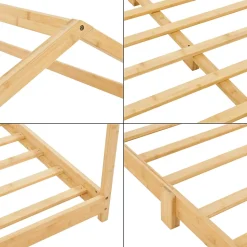 Lit cabane Vindafjord pour enfant 180 x 200 cm forme maison bambou naturel en.casa