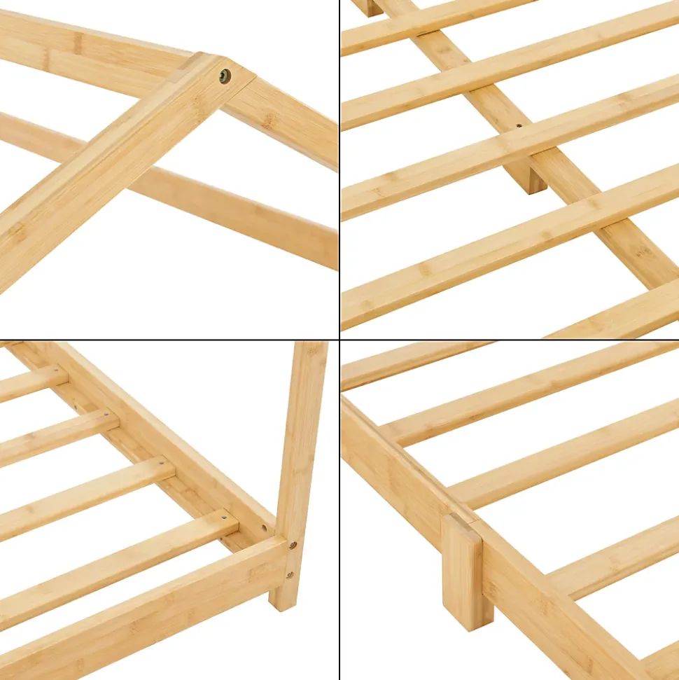 Lit cabane Vindafjord pour enfant 180 x 200 cm forme maison bambou naturel en.casa