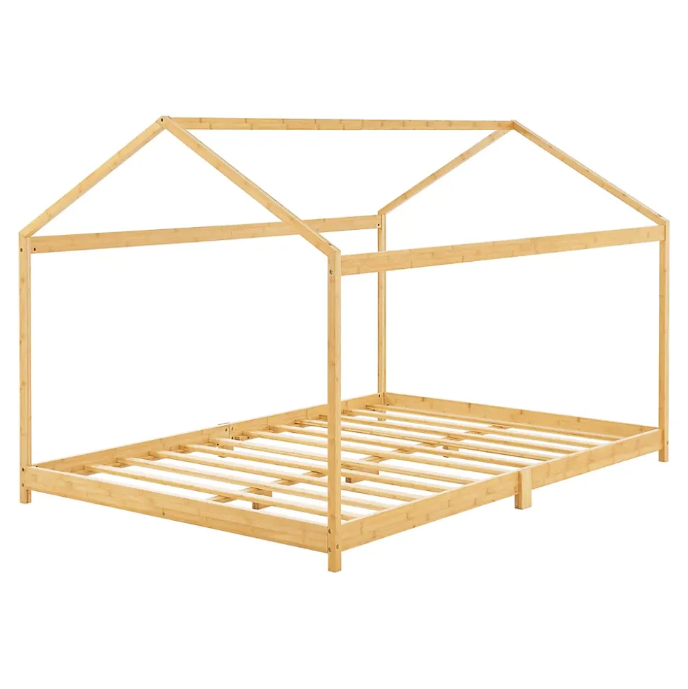 Lit cabane Vindafjord pour enfant 180 x 200 cm forme maison bambou naturel en.casa