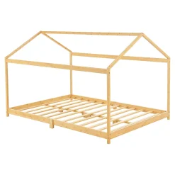 Lit cabane Vindafjord pour enfant 180 x 200 cm forme maison bambou naturel en.casa