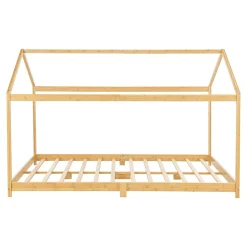 Lit cabane Vindafjord pour enfant 140 x 200 cm forme maison bambou naturel en.casa