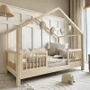 Lit cabane 90x200 barrières et sommier inclus pieds 10 cm Rosalie Bois