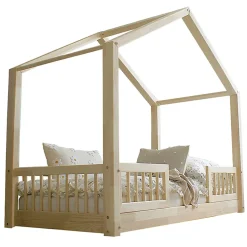 Lit cabane 90x190 barrières et sommier inclus pieds 1 cm Iris Bois