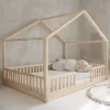 Lit cabane 140x200 barrières et sommier inclus pieds 1 cm Roxane Bois
