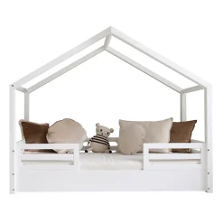 Lit cabane 90x200 barrières et sommier inclus pieds 1 cm Lucile Blanc