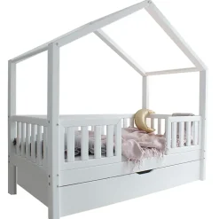 Lit cabane 90x190 barrières sommier et tiroir inclus Roxane Blanc