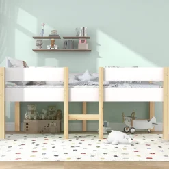 Lit cabane 90x190 cm - Lit enfant mi-hauteur avec protection antichute - Bois massif - Sans Matelas - Blanc