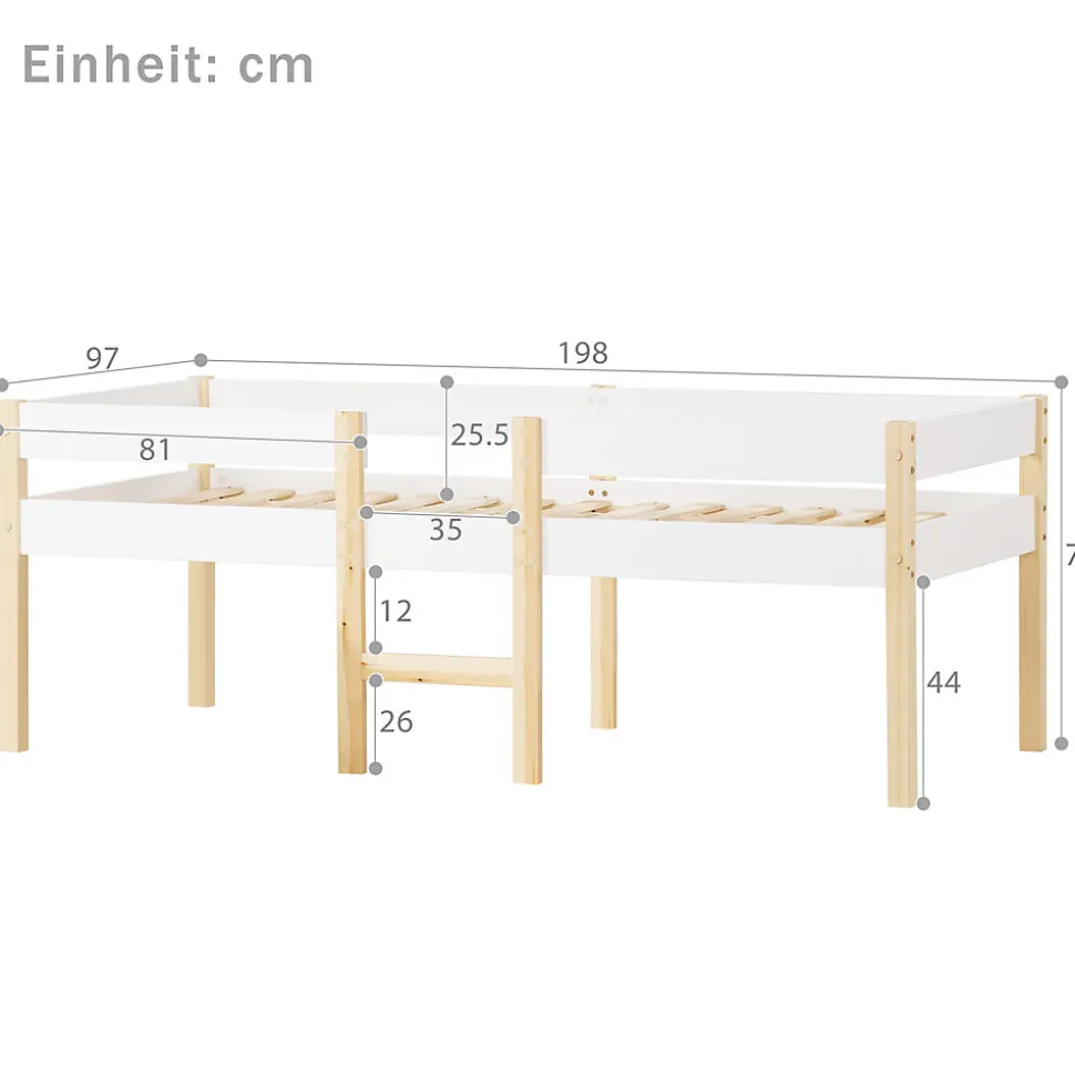Lit cabane 90x190 cm - Lit enfant mi-hauteur avec protection antichute - Bois massif - Sans Matelas - Blanc
