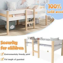 Lit cabane 90x190 cm - Lit enfant mi-hauteur avec protection antichute - Bois massif - Sans Matelas - Blanc