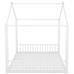 Lit Cabane 140x200 cm - Lit enfant avec Sommier à Lattes - Métal - Sans Matelas - Blanc