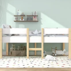 Lit cabane 90x200 cm - Lit enfant mi-hauteur avec protection antichute - Bois massif - Sans Matelas - Blanc