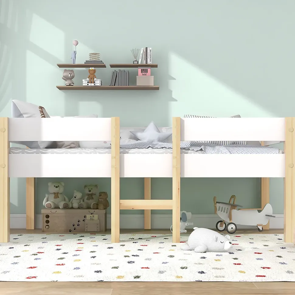 Lit cabane 90x200 cm - Lit enfant mi-hauteur avec protection antichute - Bois massif - Sans Matelas - Blanc