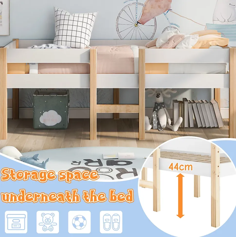 Lit cabane 90x200 cm - Lit enfant mi-hauteur avec protection antichute - Bois massif - Sans Matelas - Blanc