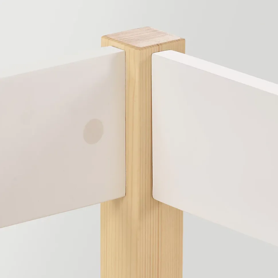 Lit cabane 90x200 cm - Lit mi-hauteur avec protection antichute et 2 tiroirs - Bois massif - Sans Matelas - Blanc