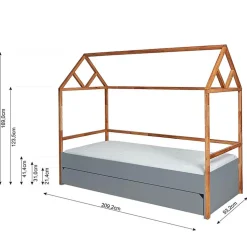 Lit cabane 90x200 sommier et tiroir inclus Bellamy Lotta Gris