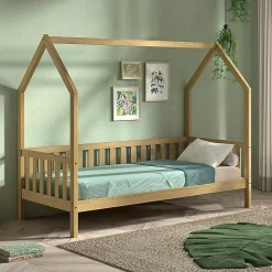 Lit cabane 90x200 sommier inclus Vipack Dallas Bois