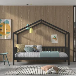 Lit cabane 90x200 sommier inclus Vipack Dallas Anthracite