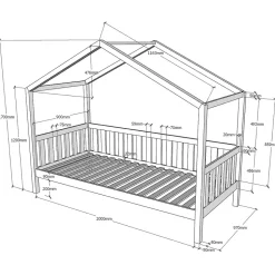 Lit cabane 90x200 sommier inclus Vipack Dallas Anthracite