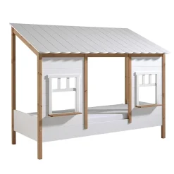 Lit cabane 90x200 sommier inclus Vipack Housebed Blanc et bois