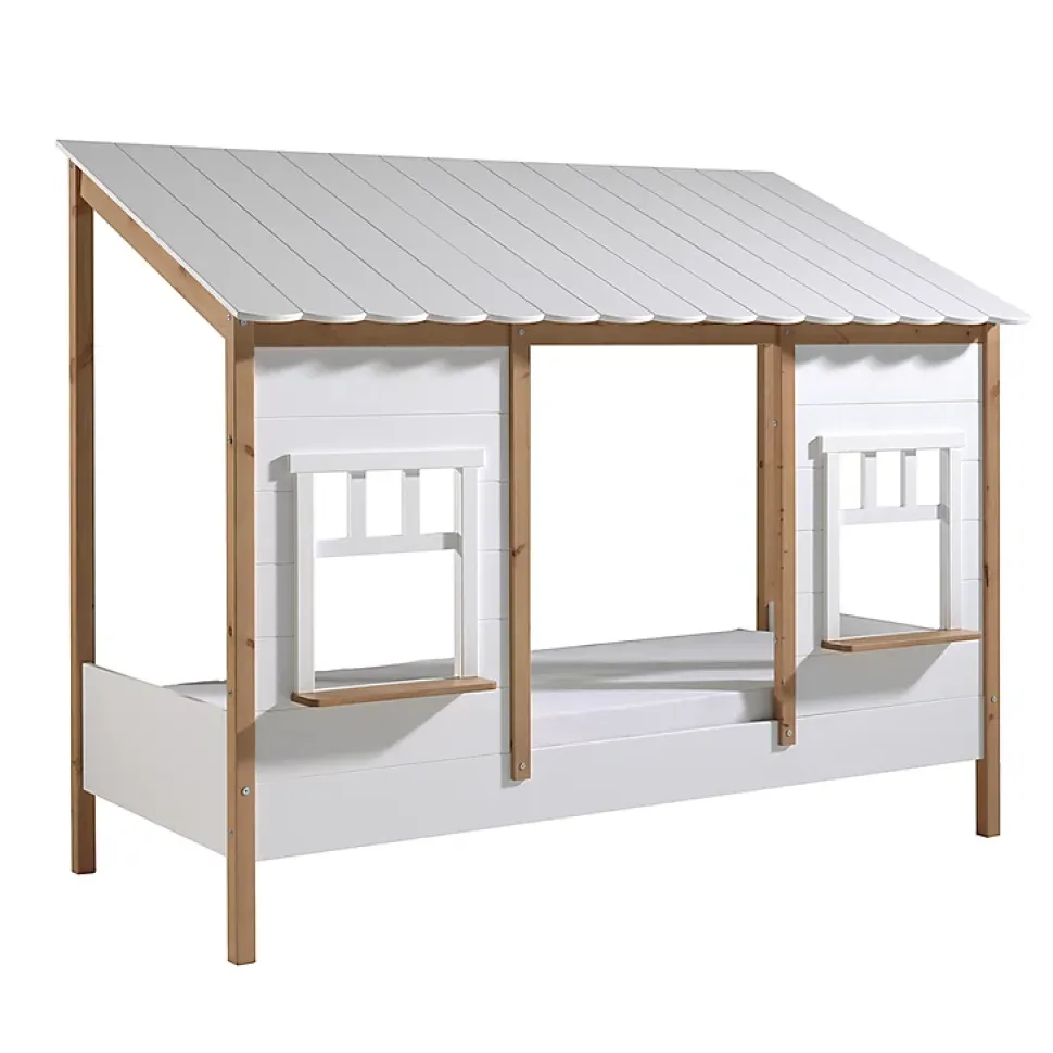 Lit cabane 90x200 sommier inclus Vipack Housebed Blanc et bois