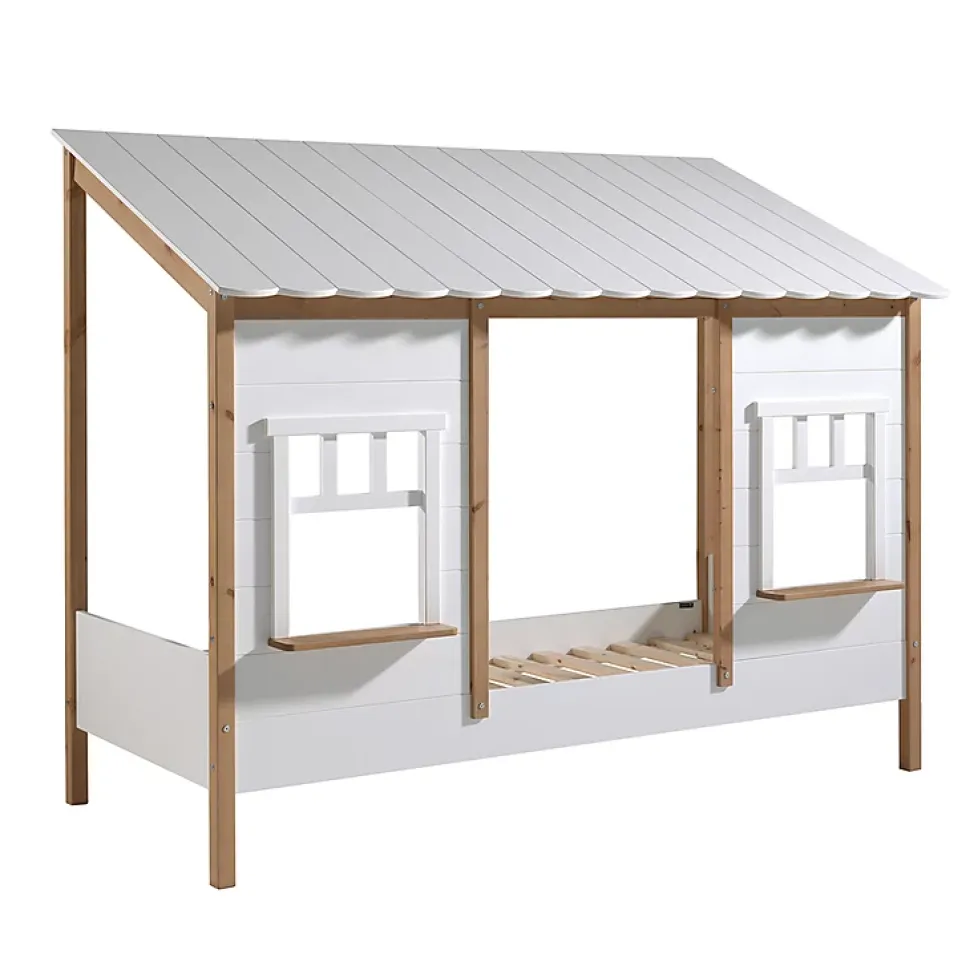 Lit cabane 90x200 sommier inclus Vipack Housebed Blanc et bois