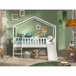 Lit cabane 90x200 toboggan sommier inclus Vipack Dallas Blanc